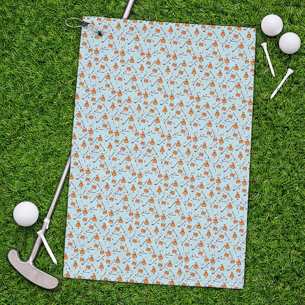 Orange Tabby Cat Golf Towel, Funny Cat Butt & Golf Pattern Towels, Unique Golf Apparel Gift for Cat Lovers