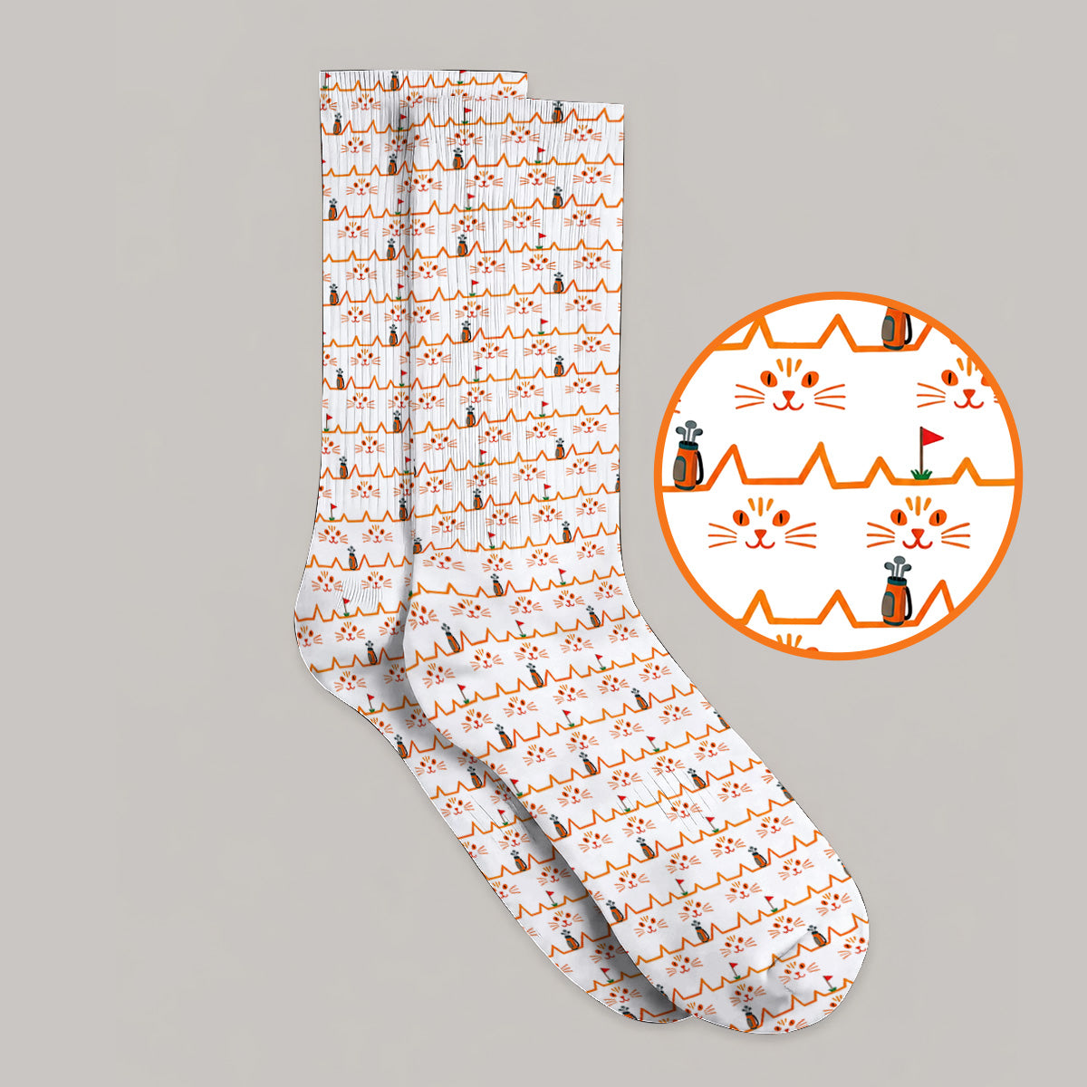 Cat Lover Golf Socks, Turquoise Cat Face & Golf Bag Pattern Golf Sock, Funny Kitty Golf Gift for Golfers