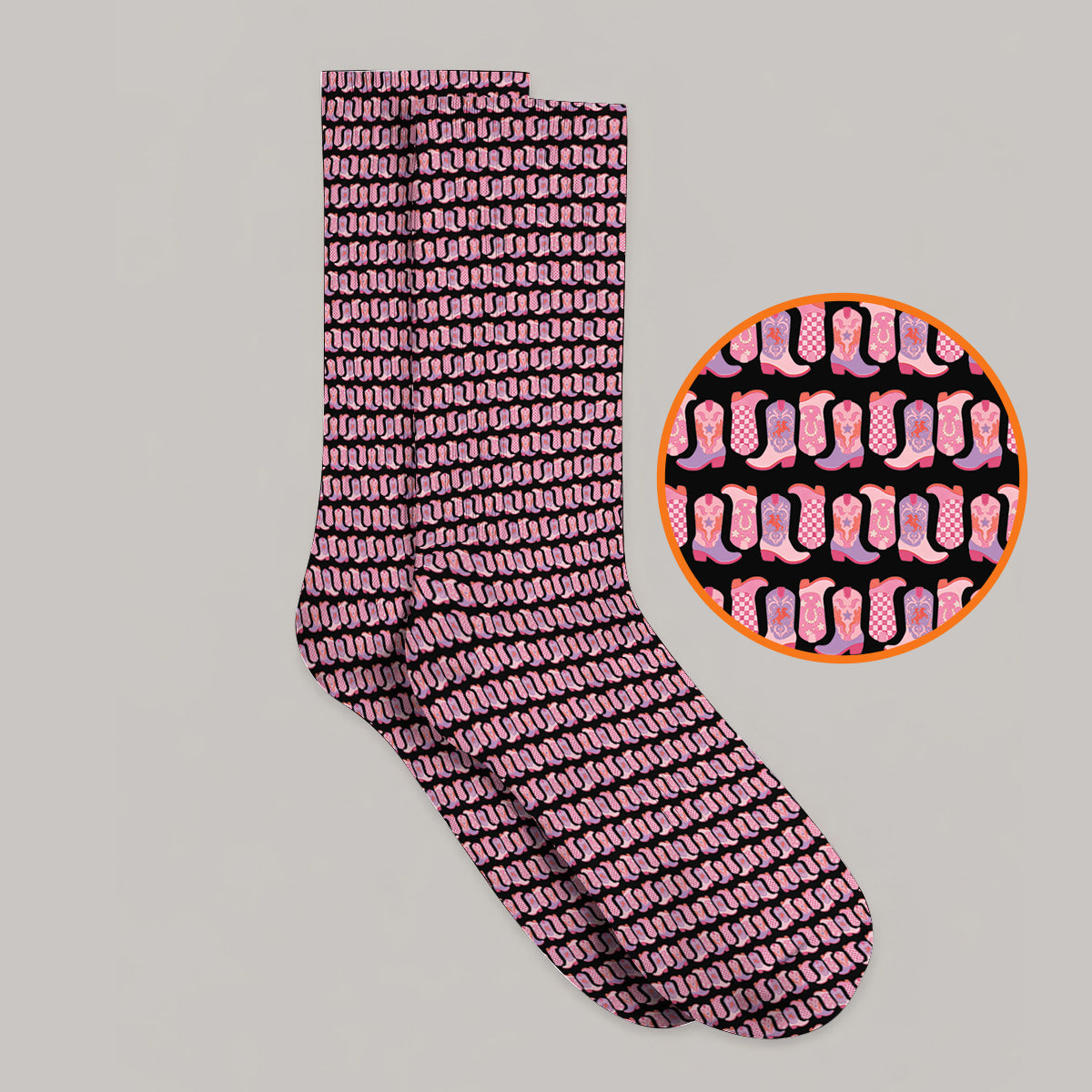 Pink Cowgirl Golf Socks, Western Cowboy Boots Pattern Golf Sock, Crazy Golf Gift For Golfers