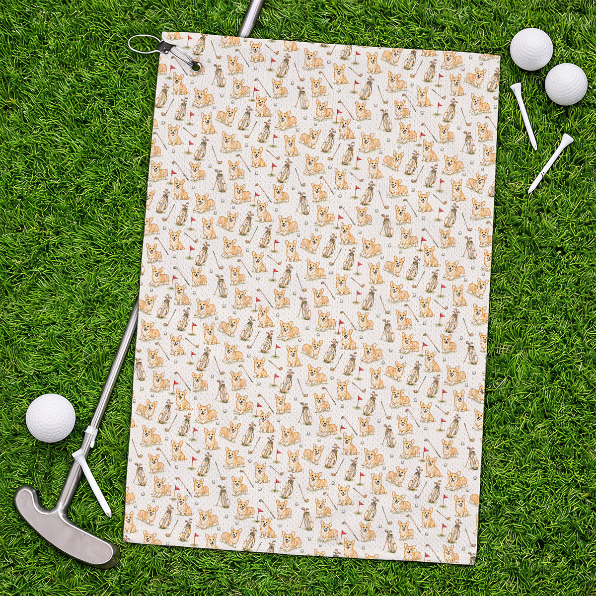 Funny Corgi Golf Towel For Golfer, Corgi Pattern Golf Towels, Dog Lover Golf Gift