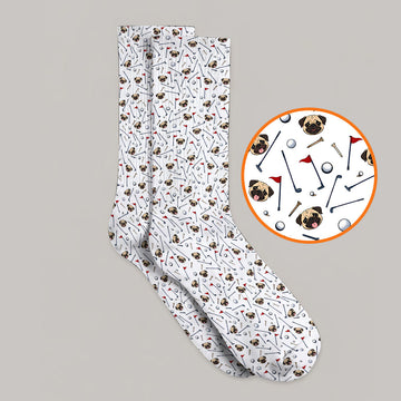 Pug Pattern Golf Socks, Pug Golf Sock For Dog Lovers, Crazy Golf Gift For Golfers