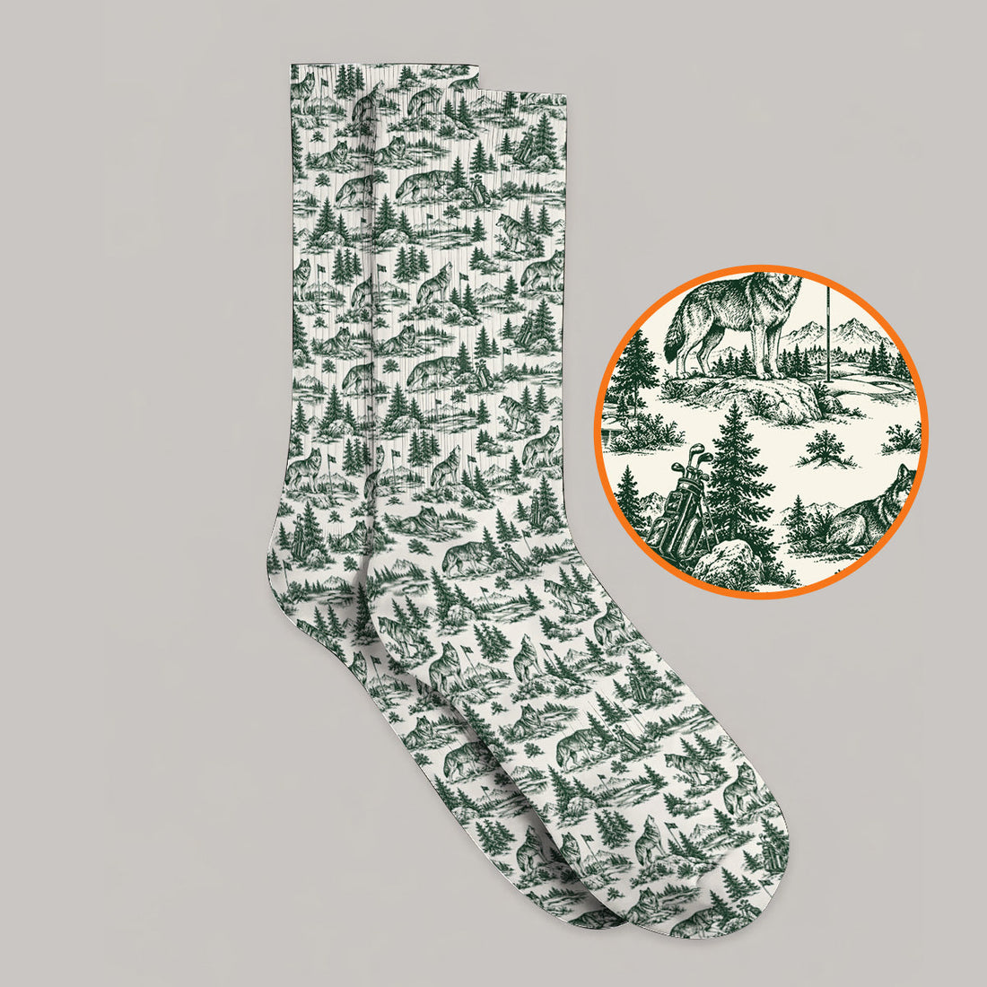 Vintage Wolf Golf Socks, Wilderness Wolf Pattern Golf Sock, Nature Inspired Golf Gift for Golfers