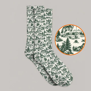 Vintage Wolf Golf Socks, Wilderness Wolf Pattern Golf Sock, Nature Inspired Golf Gift for Golfers