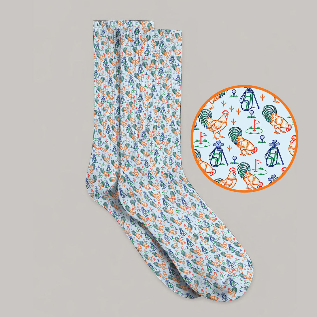 Colorful Rooster Golf Socks, Rooster Pattern Golf Sock For Chicken Lovers, Funny Golf Gift For Golfers