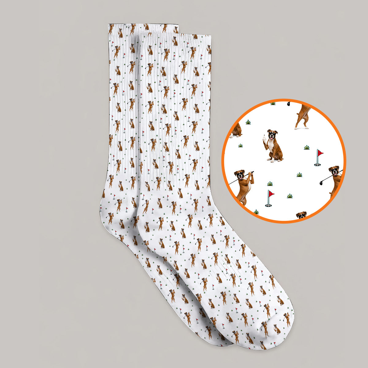 Funny Boxer Golf Swing Socks, Boxer Golf Pattern Golf Sock for Dog Lovers, Golf Gift For Golfer