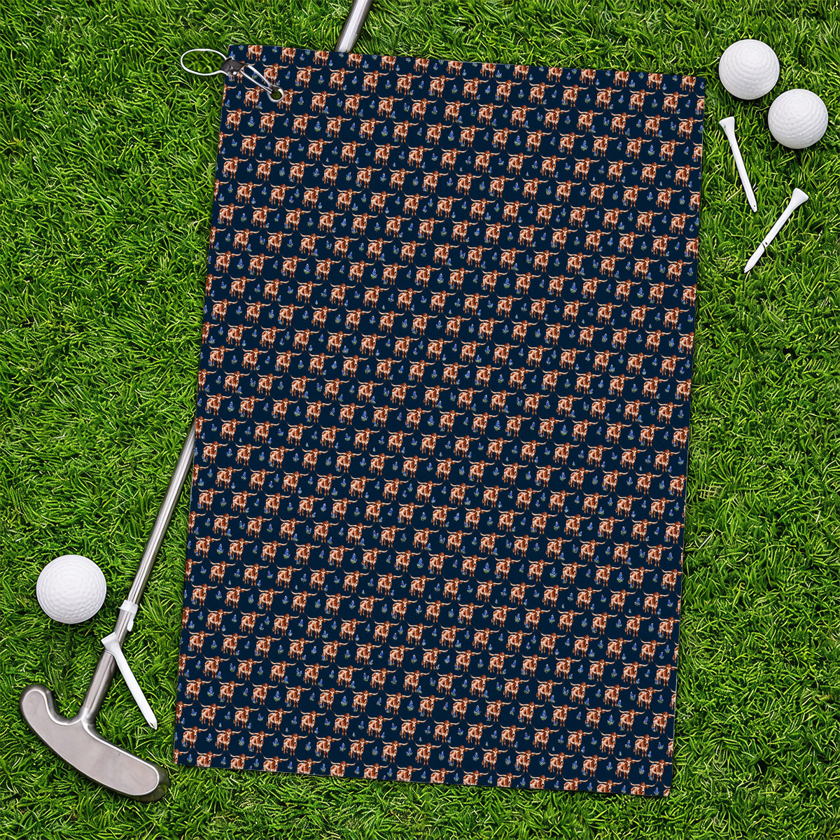 Crazy Texas Golf Towels, Western Cowboy Longhorn Patatern Golf Towel, Texas Bluebonnet Golf Gift For Golfers