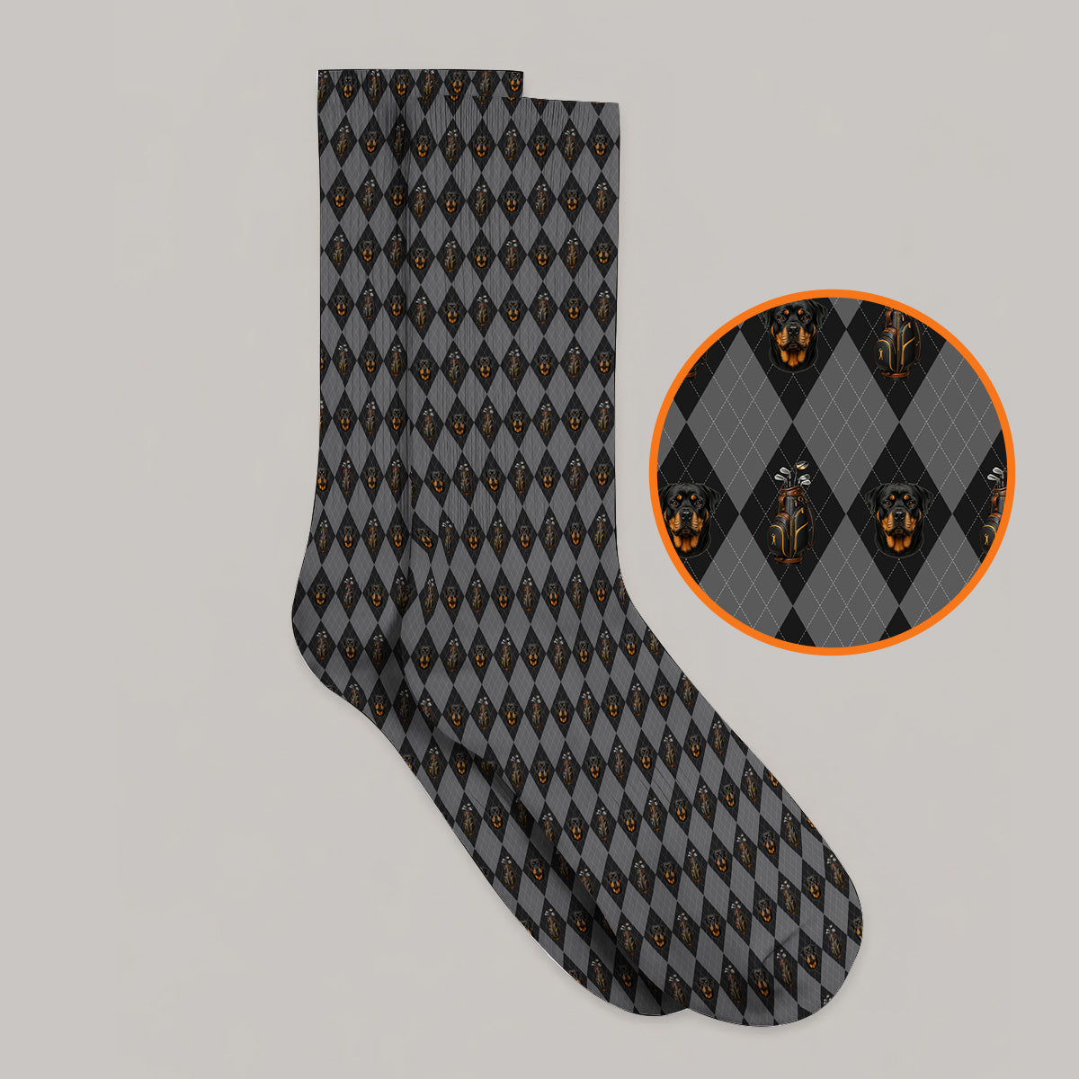 Rottweiler Argyle Pattern Golf Socks, Crazy Rottweiler Golf Sock, Dog Lover Golf Gift