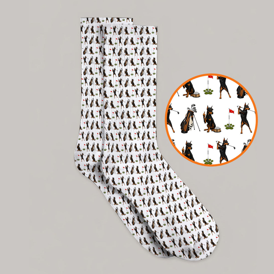 Doberman Golf Sock, Funny Doberman Pattern Golf Socks, Dog Lover Golf Gift