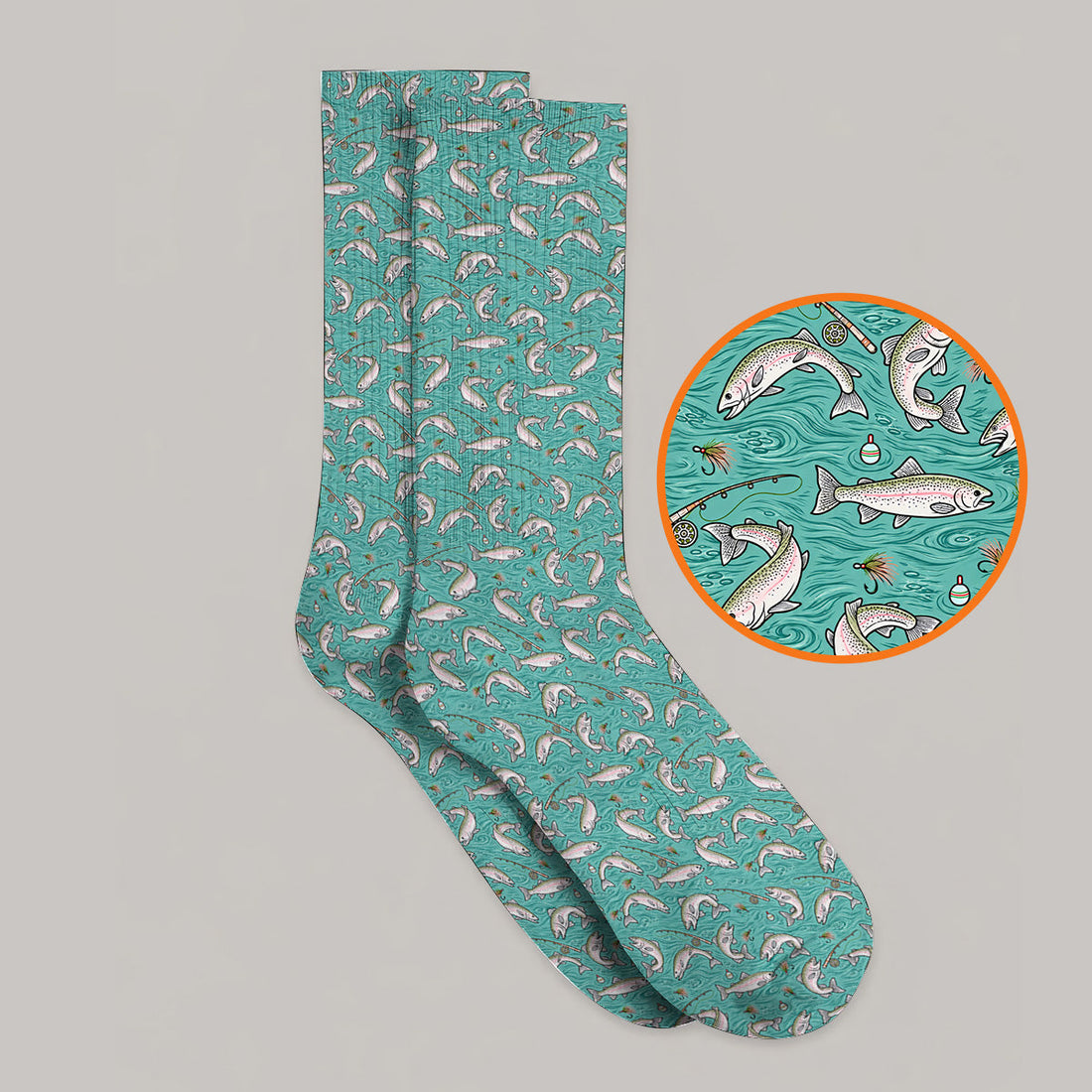 Crazy Rainbow Trout Pattern Golf Socks, Water Swirl Fish Golf Sock, Golf Gift For Trout Fishing Lovers
