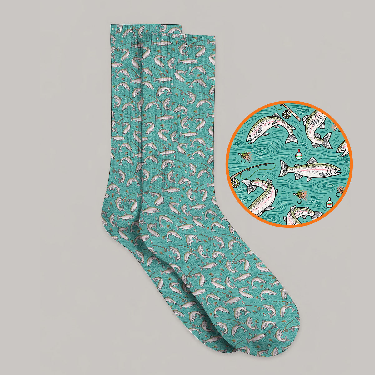 Crazy Rainbow Trout Pattern Golf Socks, Water Swirl Fish Golf Sock, Golf Gift For Trout Fishing Lovers