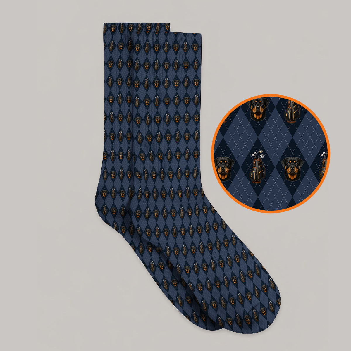 Rottweiler Argyle Pattern Golf Socks, Crazy Rottweiler Golf Sock, Dog Lover Golf Gift