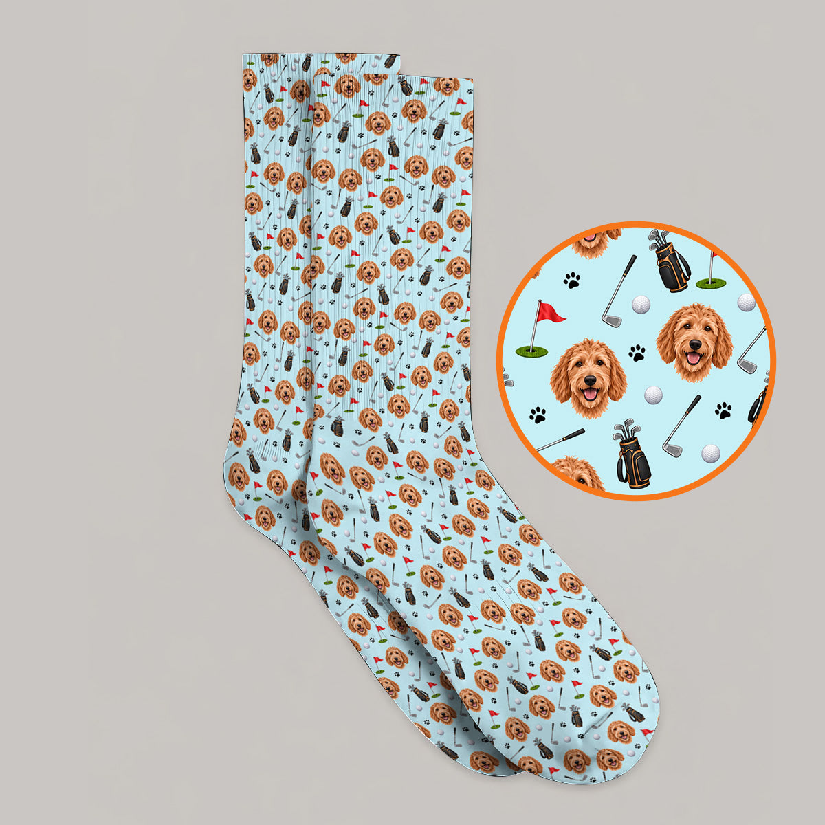 Goldendoodle Golf Socks, Crazy Doodle Dog Pattern Golf Sock, Golf Gift For Golfers