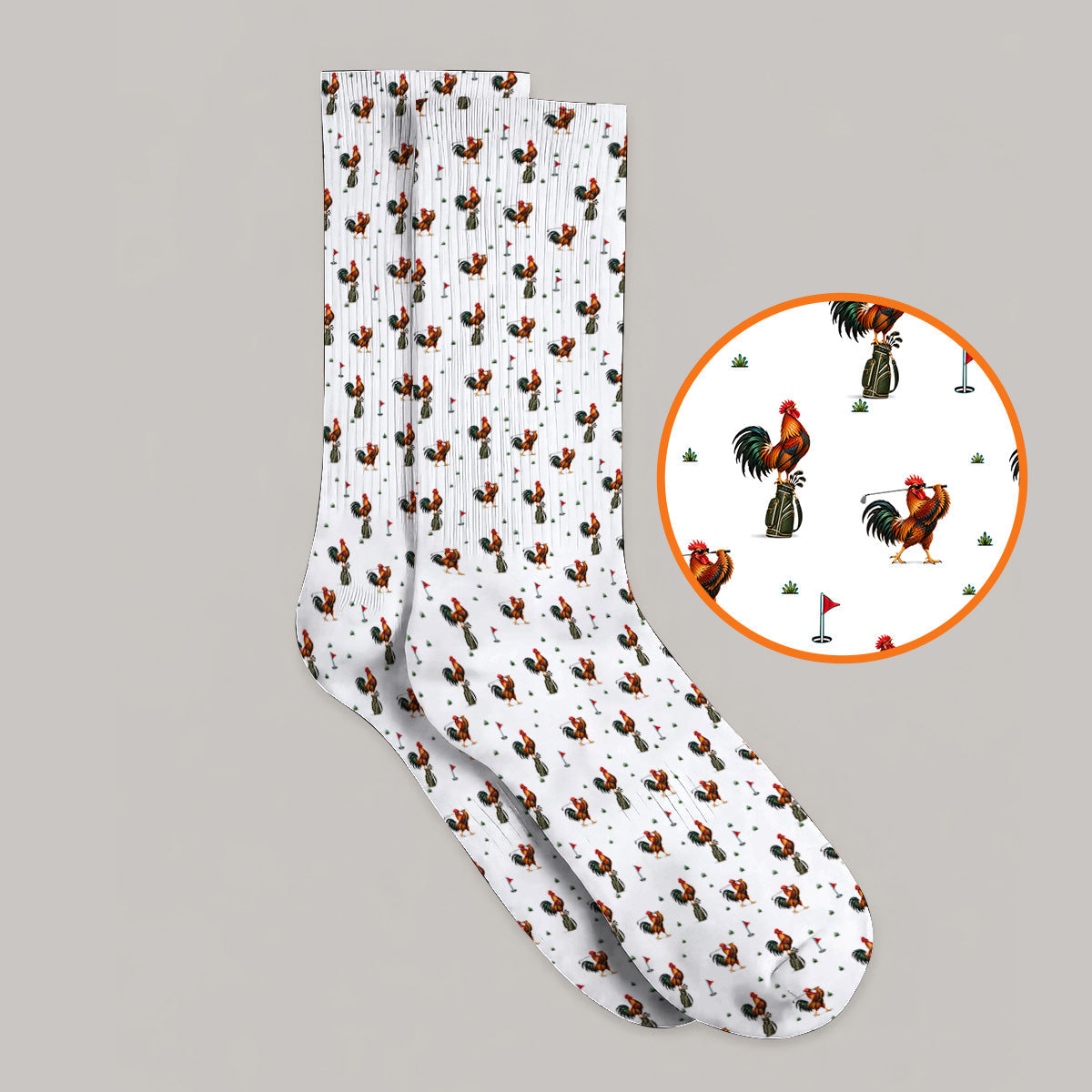 Rooster Golf Swing Socks, Rooster Pattern Golf Sock For Chicken Lovers, Crazy Golf Gift For Golfers