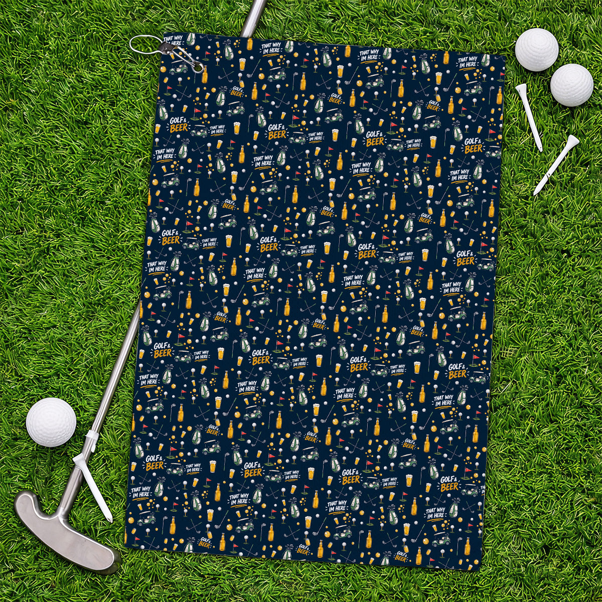 Funny Golf & Beer Towels, Golf Cart And Beer Pattern Golf Towel, That’s Why I’m Here Golf Gift For Golfer