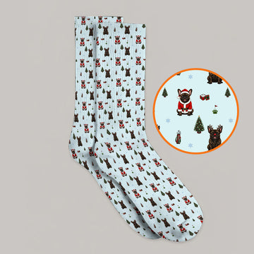 Reindeer French Bulldog Christmas Golf Socks, Festive Dog Holiday Pattern Golf Sock, Xmas Golf Gift for Golfers