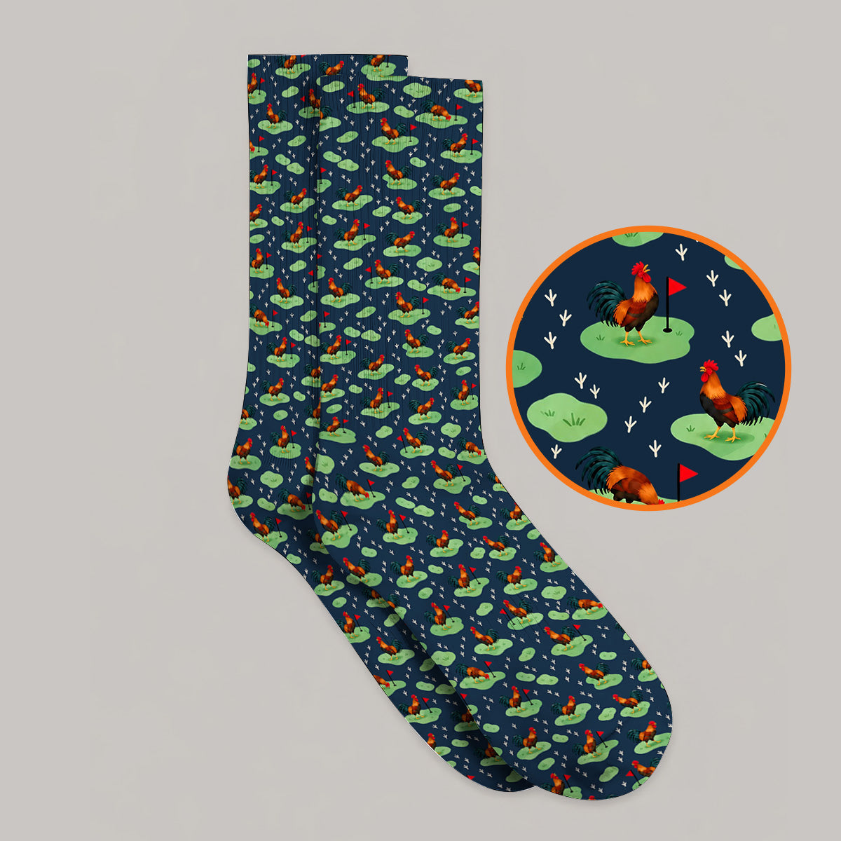 Crazy Rooster Golf Socks, Rooster Pattern Golf Sock For Chicken Lovers, Golf Gift For Golfers