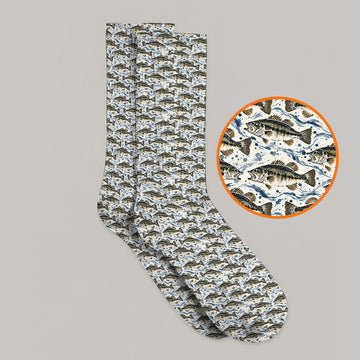 Gyotaku Bass Fishing Golf Socks, Vintage Japanese Fish Pattern Golf Sock, Golf Gift For Fishing Lovers