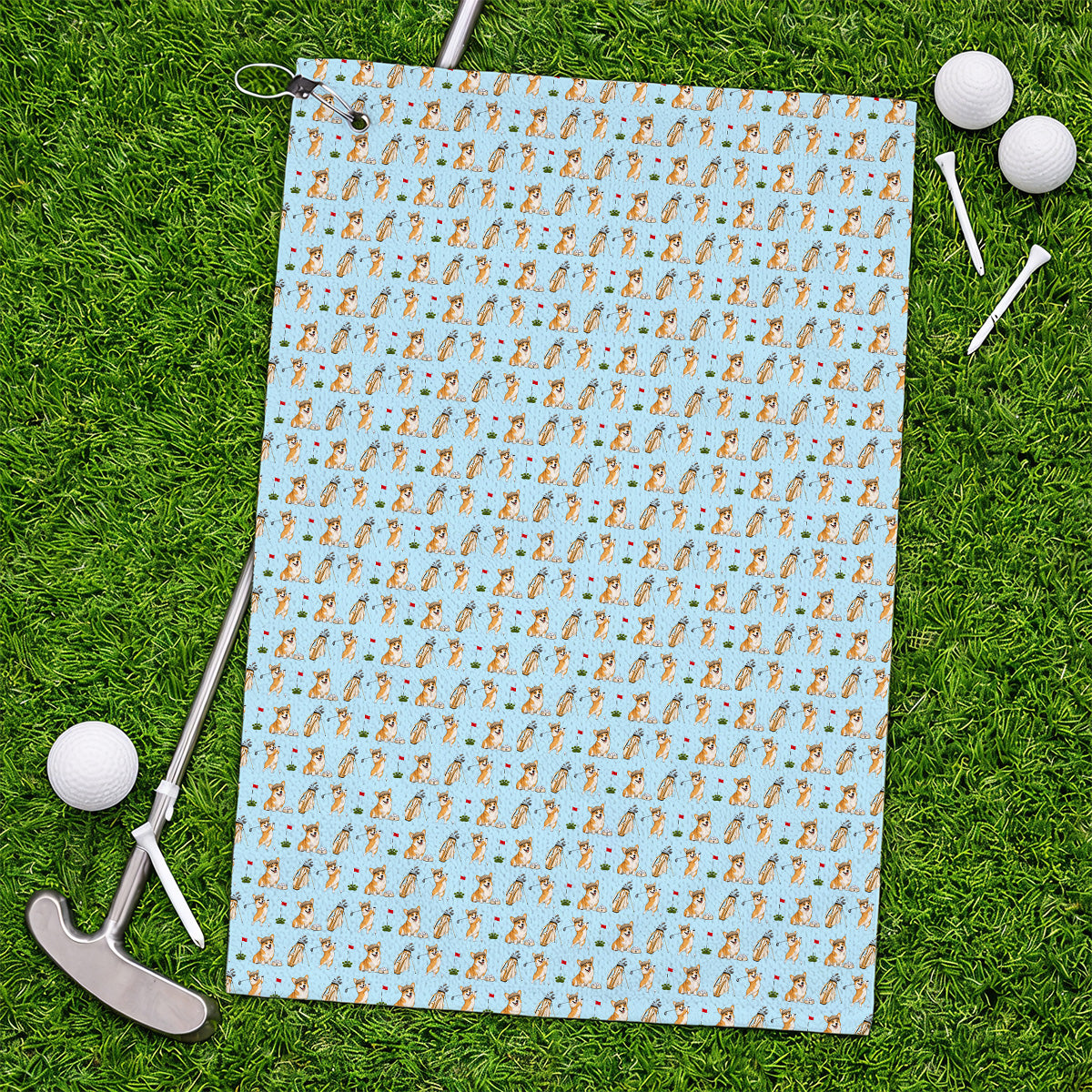 Funny Corgi Golf Towel, Corgi Pattern Golf Towels, Dog Lover Golf Gift