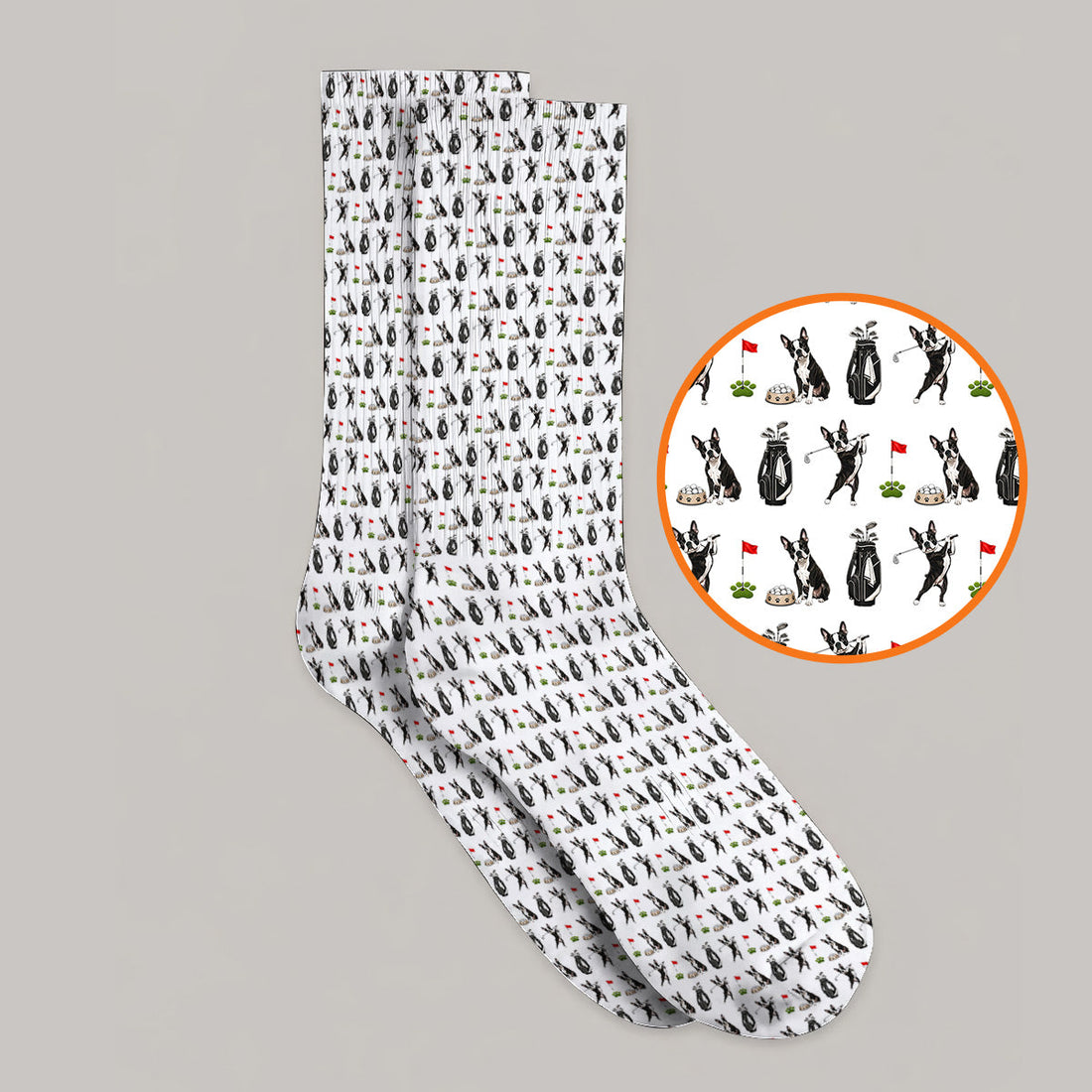 Funny Boston Terrier Pattern Golf Socks, Boston Terrier Golf Sock, Golf Gift For Golfer