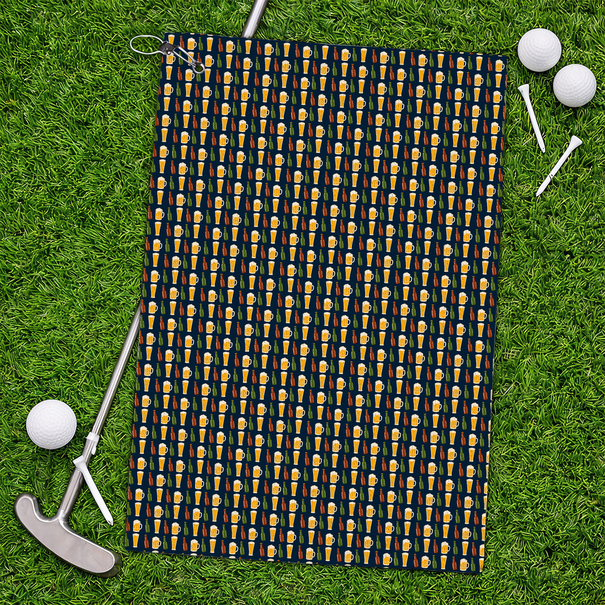 Beer Bottles Golf Towels, Vintage Beer Pattern Golf Towel, Funny Golf Gift For Golfer