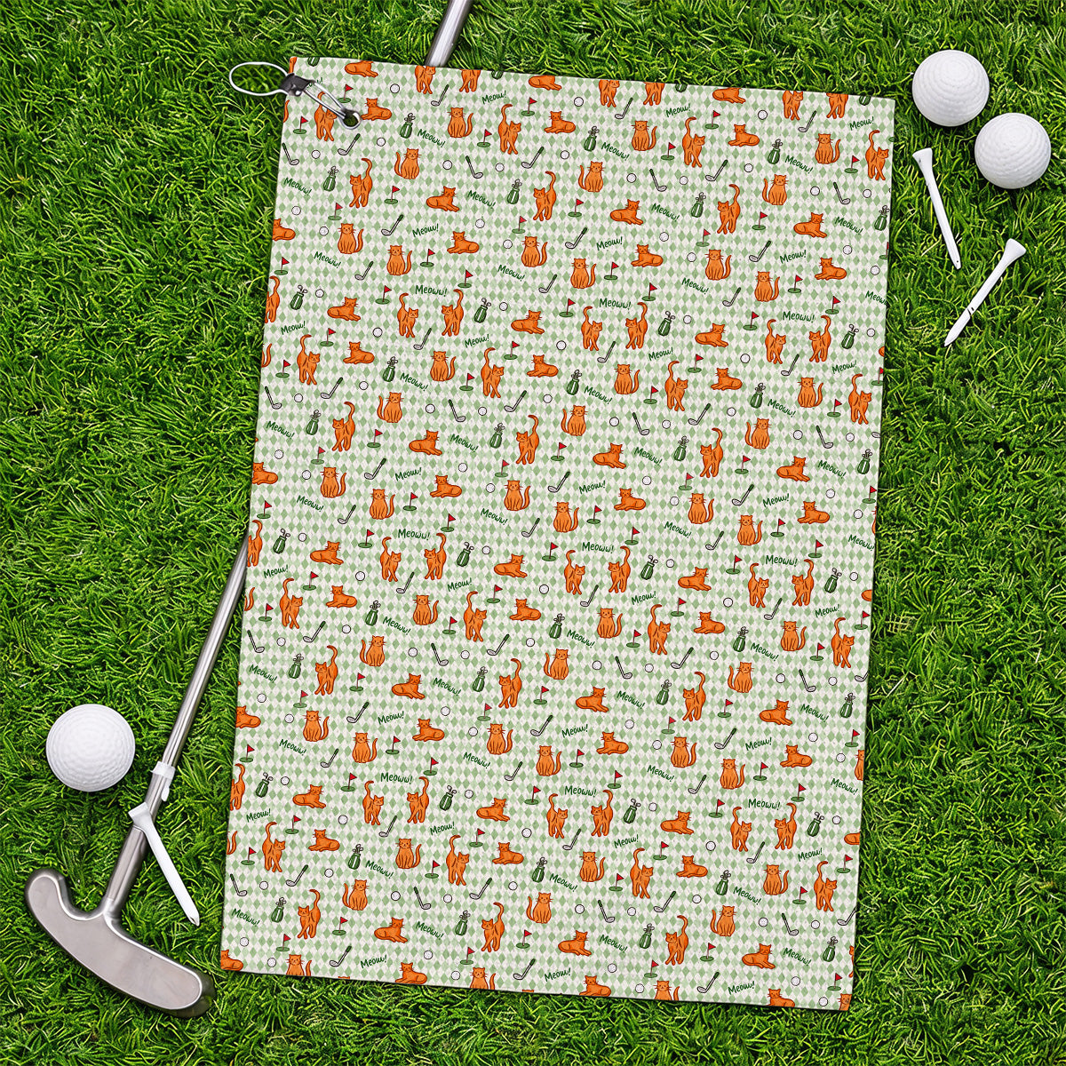 Cute Orange Cat Golf Towels, Meow Cat And Golf Pattern Towel, Funny Cat Golf Gift For Golfer