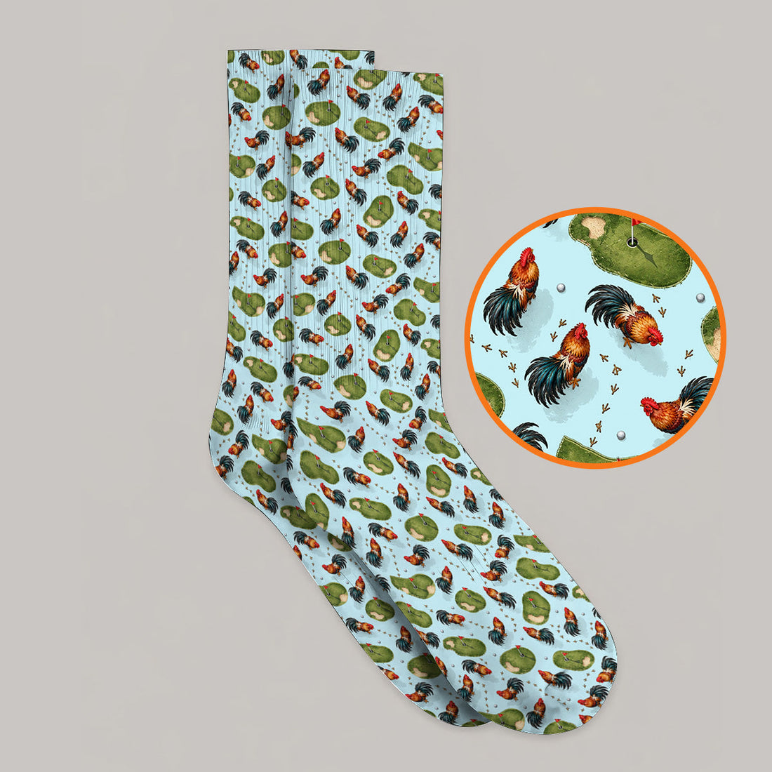 Vintage Rooster Golf Socks, Chicken Pattern Golf Sock For Rooster Lovers, Golf Gift For Golfers