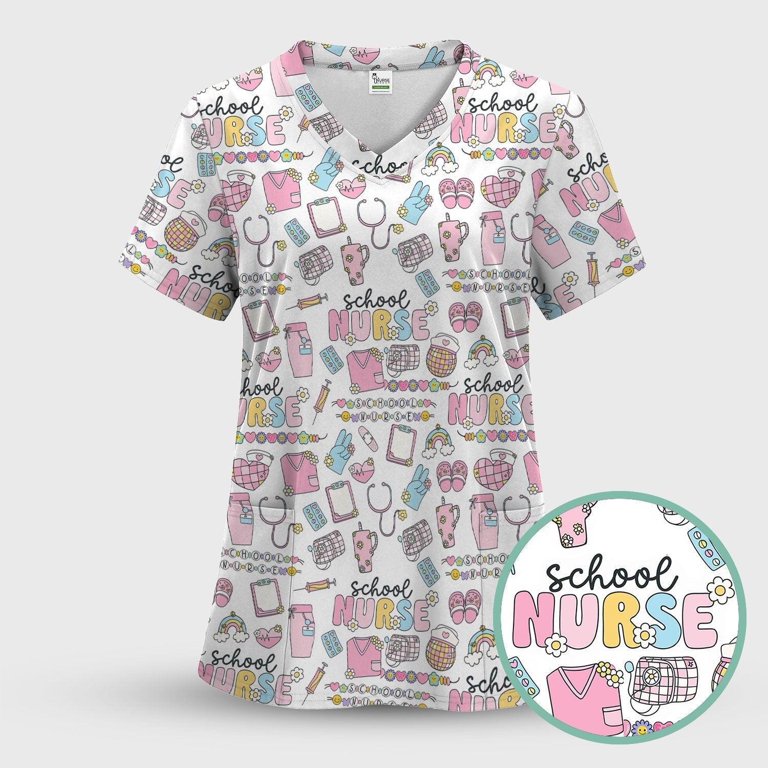 Funny School Nurse Life Shirt - Cute Medical Icons Graphic Tee - Gift for Women RN LPN Healthcare Workers