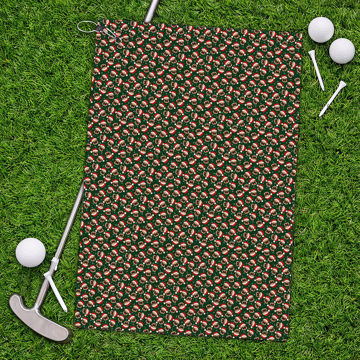 Funny Christmas Pug Golf Towels, Pug Pattern Golf Towel For Dog Lovers, Xmas Golf Gift For Golfers