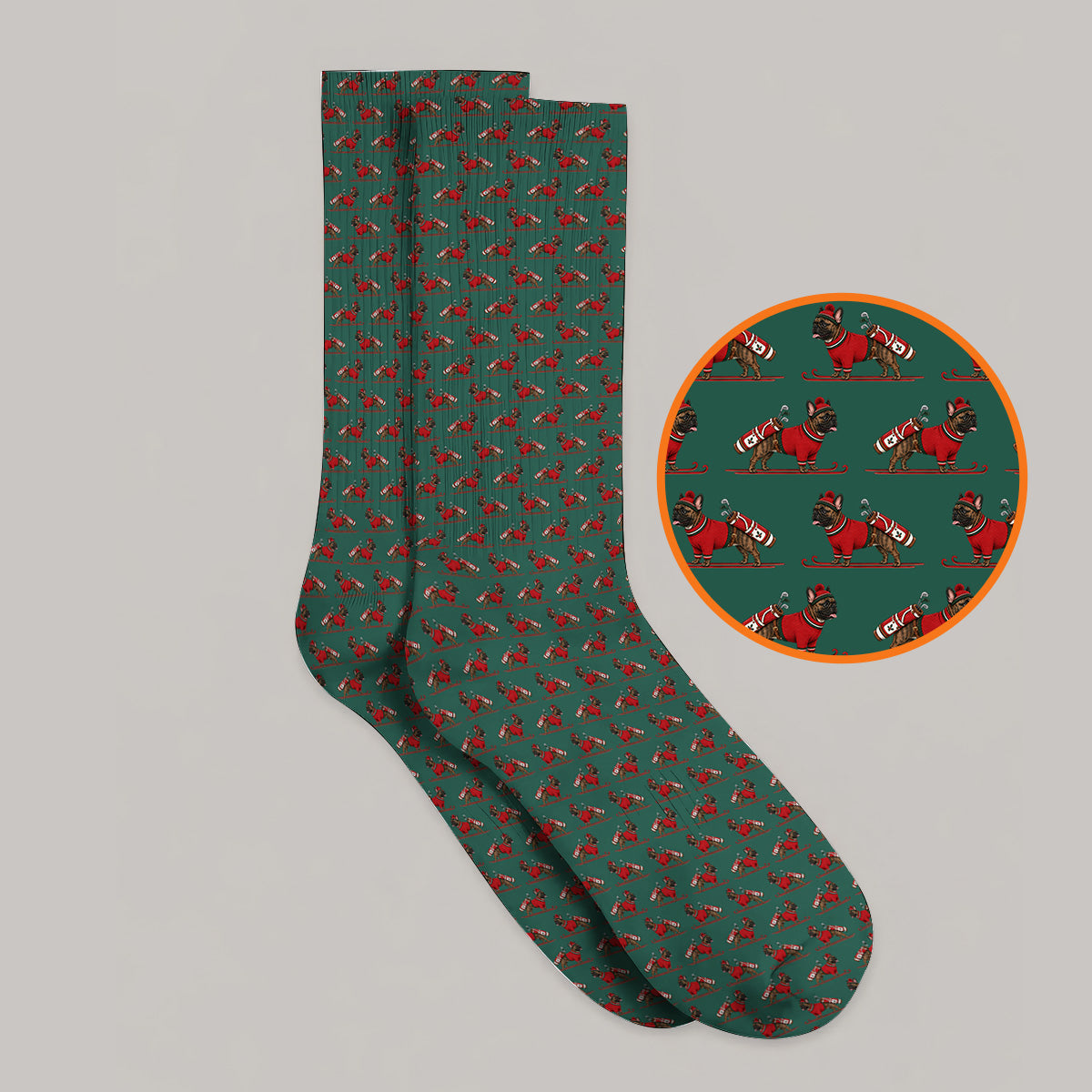 French Bulldog Holiday Golf Socks, Christmas Dog Pattern Golf Sock, Festive Golf Gift for Golfers