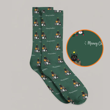 Meowy Christmas Cat Golf Socks, Festive Cat Christmas Pattern Golf Sock, Xmas Golf Gift For Cat Lovers