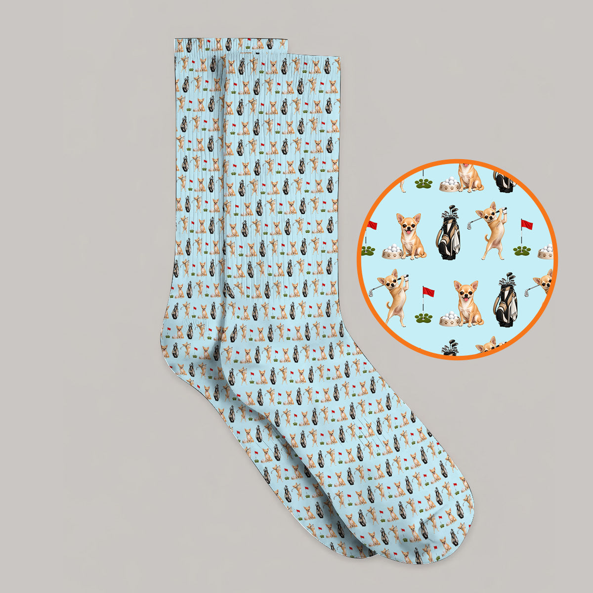 Chihuahua Golf Socks, Cute Chihuahua Golf Pattern Sock for Dog Lovers, Funny Golf Gift For Golfer