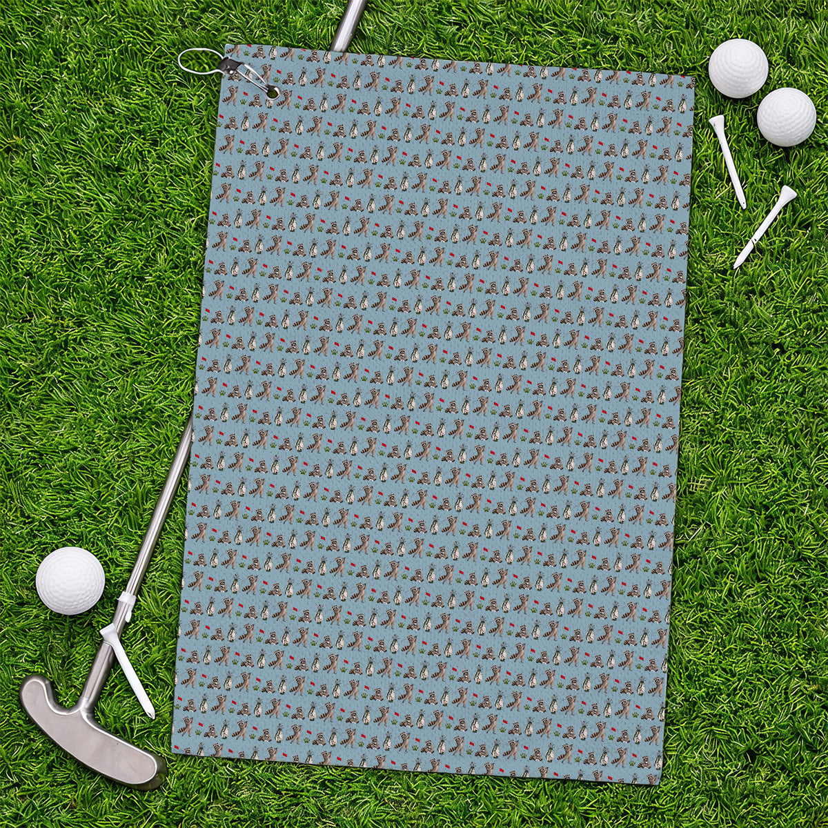 Raccoon Golf Pattern Towels, Funny Raccoon Golf Towel, Woodland Golf Gift For Golfers