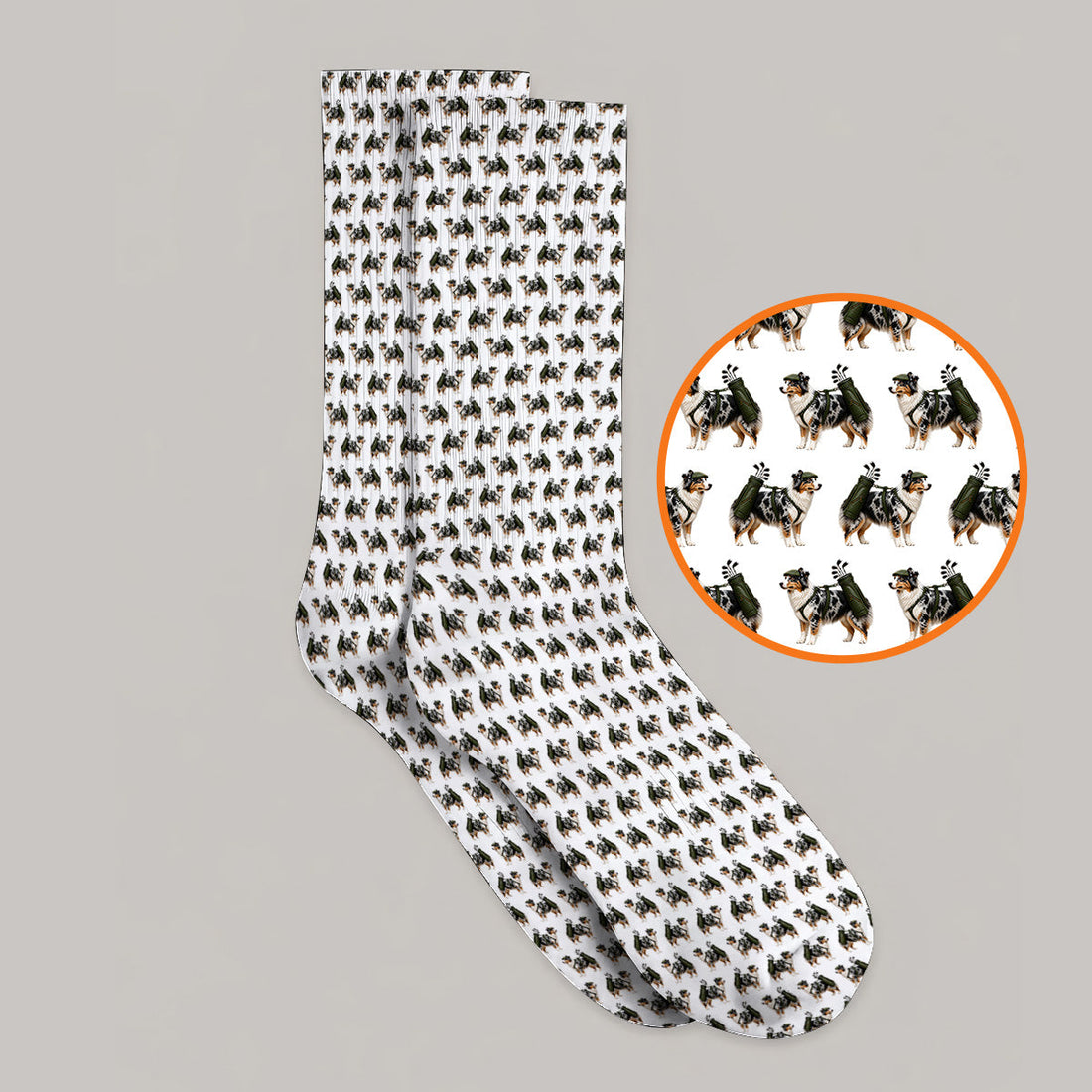 Funny Australian Shepherd Golf Socks, Blue Merle Aussie Pattern Golf Sock, Golf Gift For Golfer