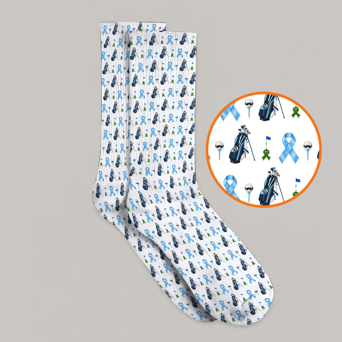 Prostate Cancer Awareness Golf Socks, Blue Ribbon Golf Pattern Sock, Prostate Cancer Support Gift for Golfers