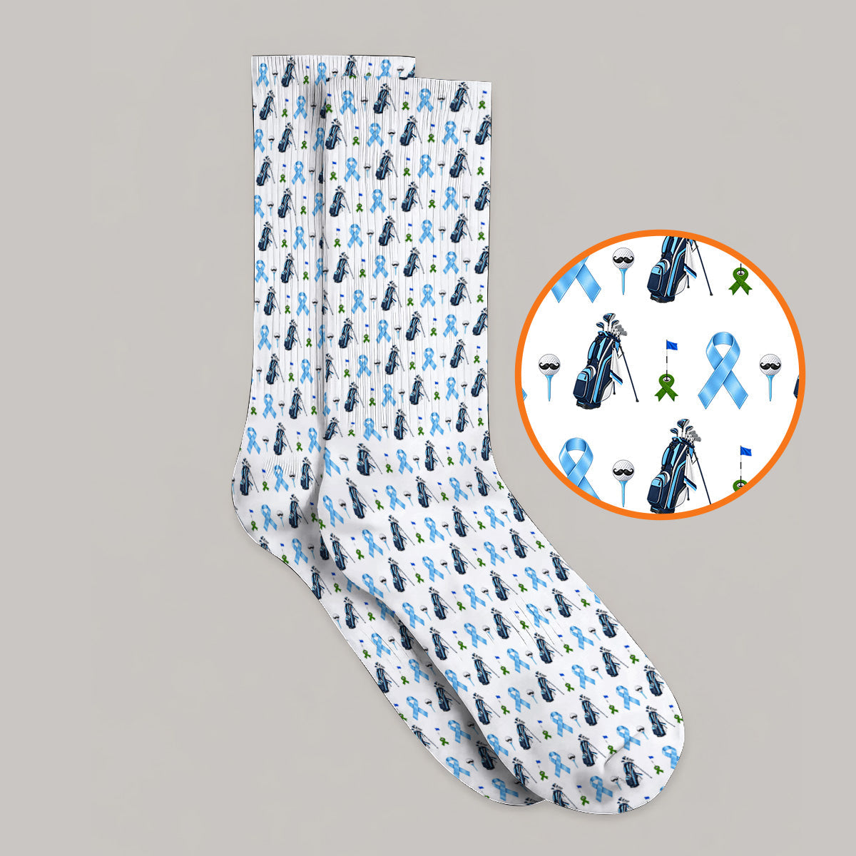 Prostate Cancer Awareness Golf Socks, Blue Ribbon Golf Pattern Sock, Prostate Cancer Support Gift for Golfers