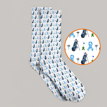 Prostate Cancer Awareness Golf Socks, Blue Ribbon Golf Pattern Sock, Prostate Cancer Support Gift for Golfers