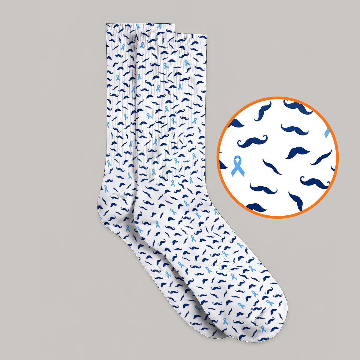 Prostate Cancer Awareness Golf Socks, Blue Ribbon Mustache Pattern Golf Sock, Support Gift for Golfers