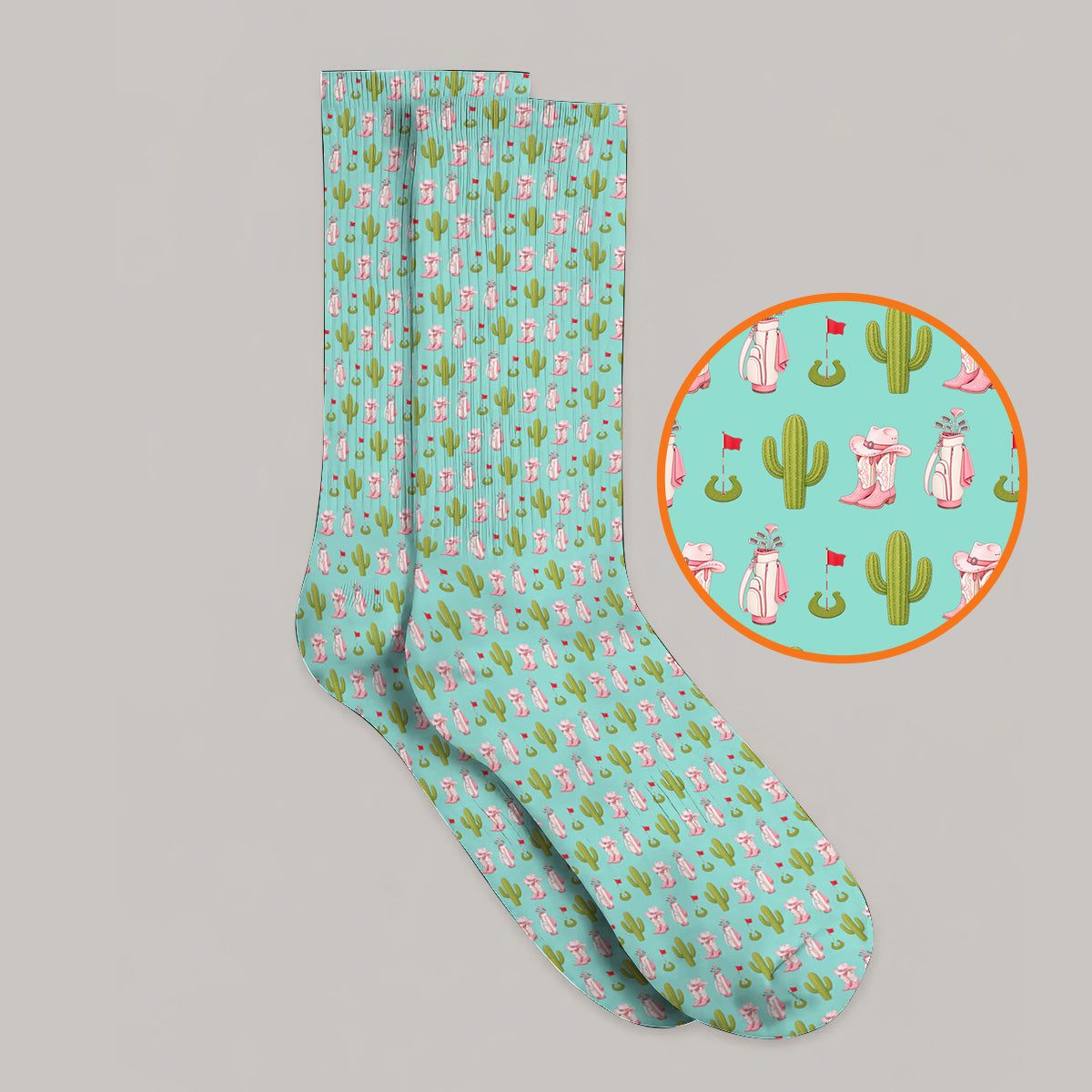 Cowgirl Pattern Golf Socks, Western Cactus Golf Sock, Golf Gifr For Golfers
