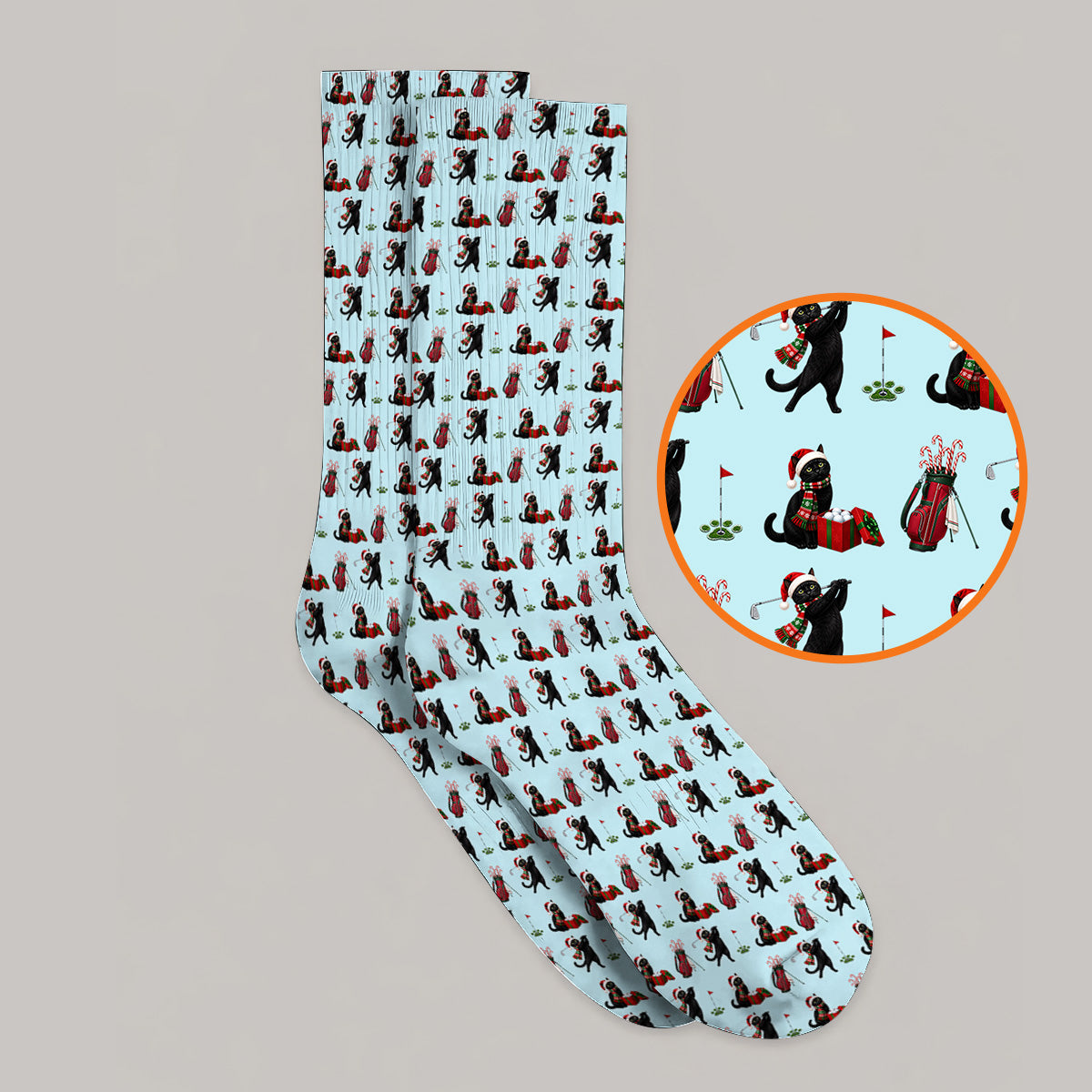 Black Cat Christmas Golf Socks, Festive Cat Patterm Golf Sock, Funny Holiday Golf Gift For Golfer