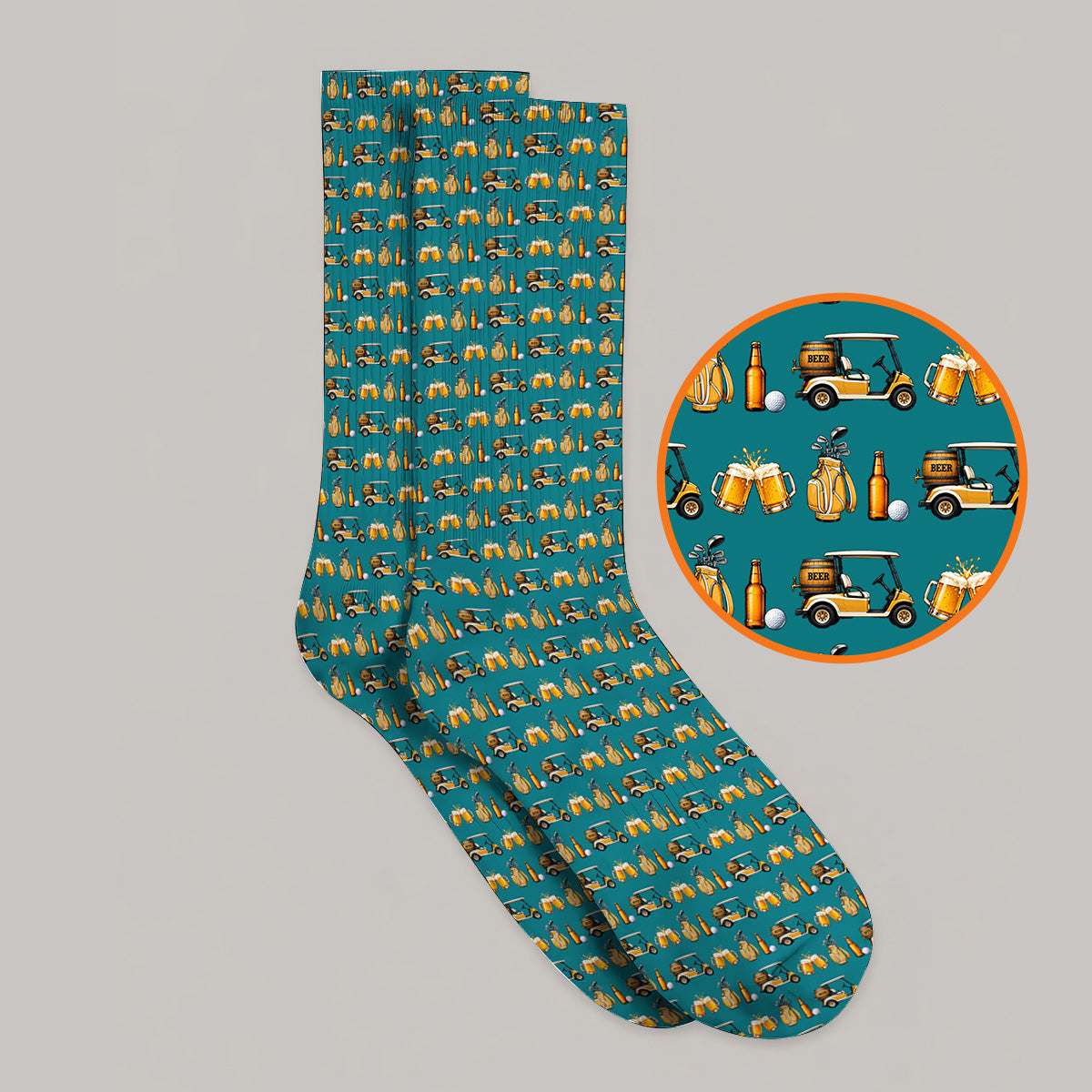 Golf & Beer Socks, Funny Beer Golf Cart Pattern Golf Sock, Beer Golf Gift For Golfers