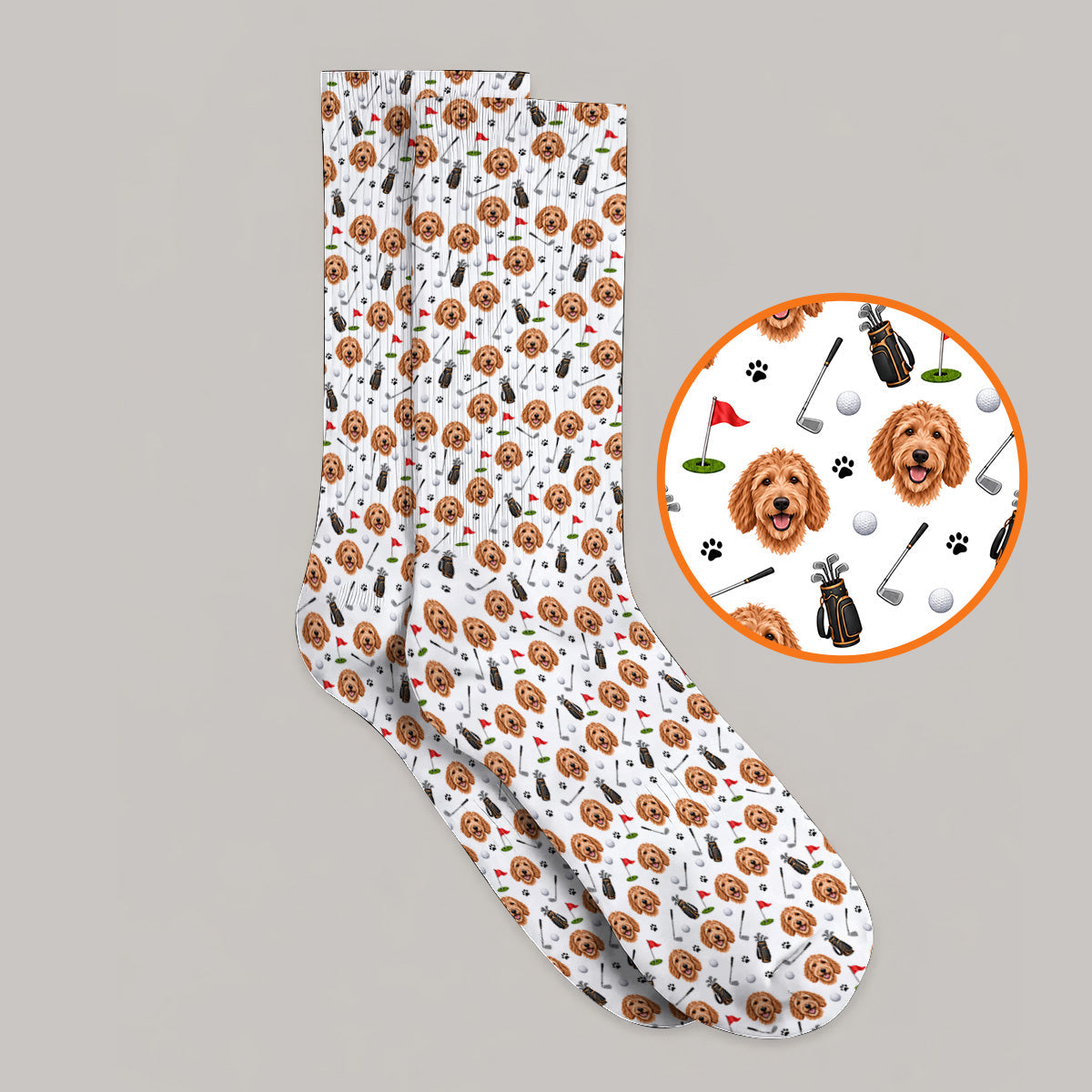 Goldendoodle Golf Socks, Crazy Doodle Dog Pattern Golf Sock, Golf Gift For Golfers