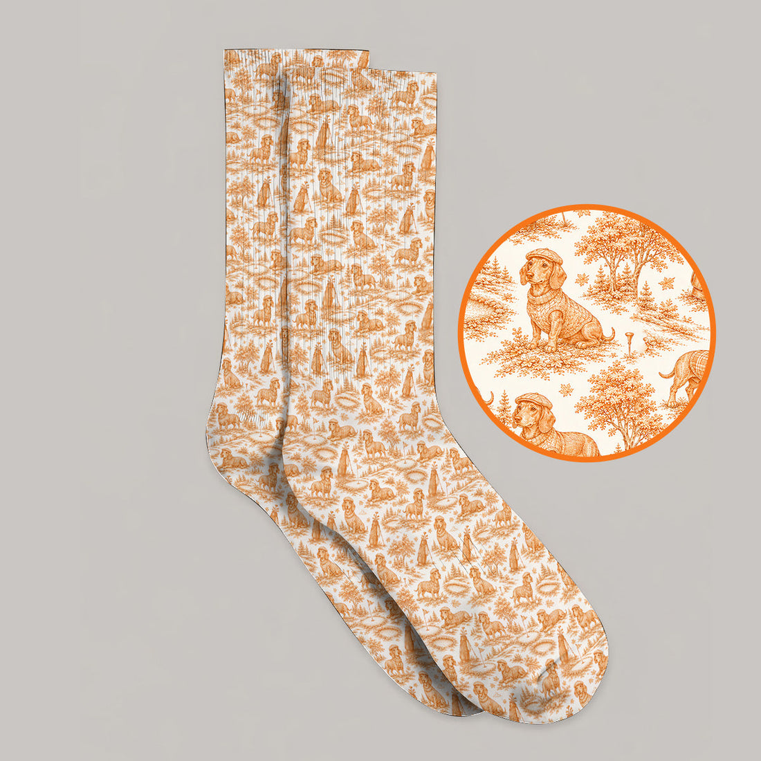 Dachshund Toile de Jouy Golf Socks, Autumn Wiener Dog Pattern Golf Sock, Crazy Golf Gift For Golfer