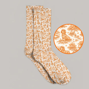 Dachshund Toile de Jouy Golf Socks, Autumn Wiener Dog Pattern Golf Sock, Crazy Golf Gift For Golfer