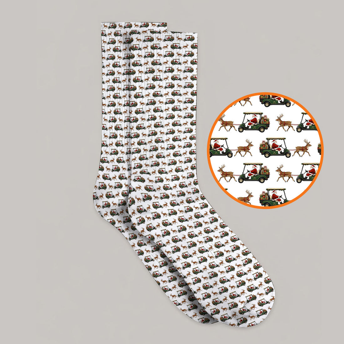 Santa Reindeer Golf Cart Socks, Xmas Pattern Golf Sock, Crazy Christmas Golf Gift