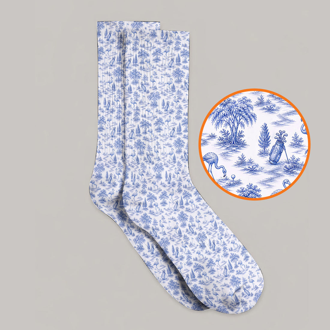 Toile De Jouy Flamingo Golf Crew Sock, Crazy Pink Golf Socks, Golf Gift For Golfer