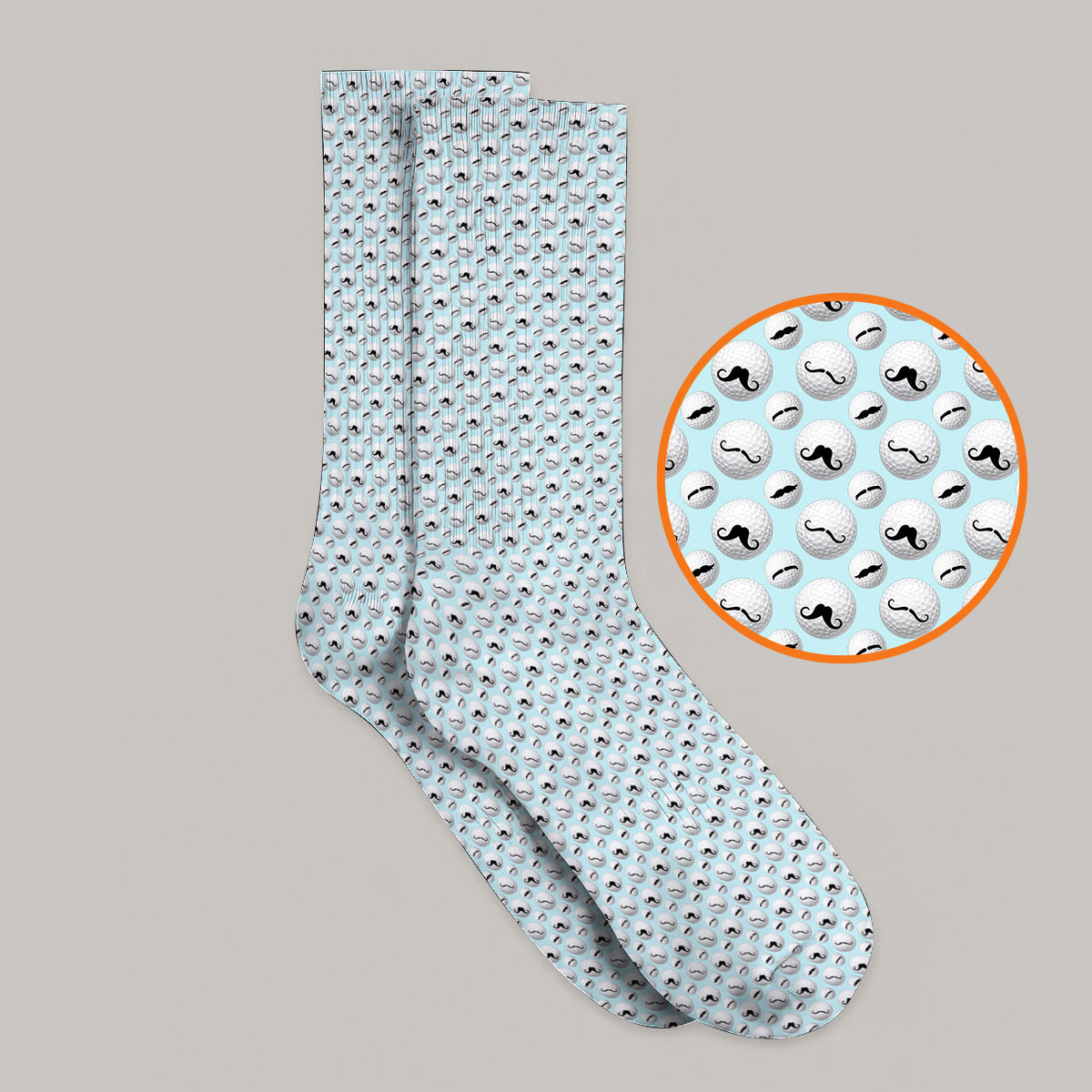Mustache Golf Ball Socks, Funny Movember Golf Pattern Sock, Gift for Golfers