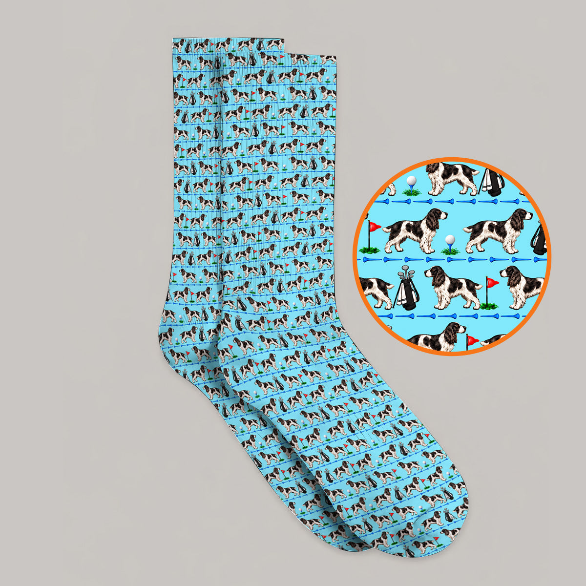 English Springer Spaniel Golf Socks, Crazy Pattern Golf Sock For Dog Lovers, Golf Gift For Golfer