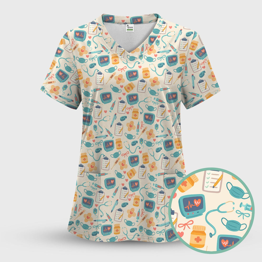 Funny Nurse Shirt with Medical Icons - Stethoscope Mask & Pills Graphic Tee - Gift for Women RN LPN CNA Workers