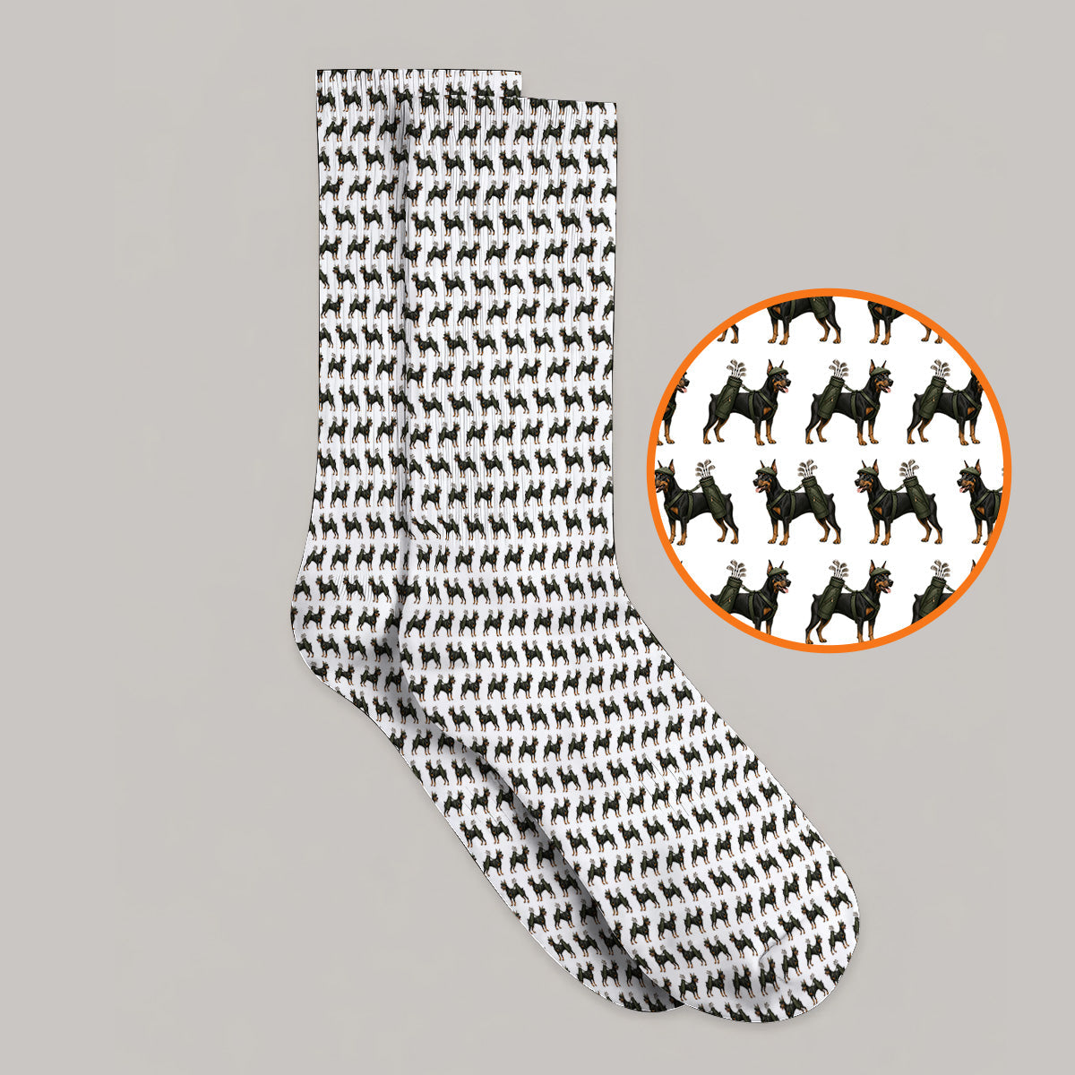 Doberman Golf Socks, Crazy Doberman Pattern Golf Sock, Dog Lover Golf Gift