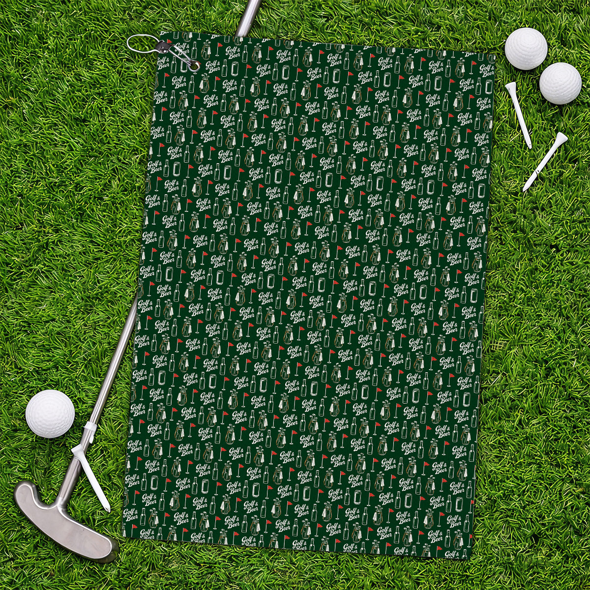 Crazy Golf & Beer Towels, Golf Bag And Beer Bottle Pattern Golf Towel, Golf Gift For Beer Lovers